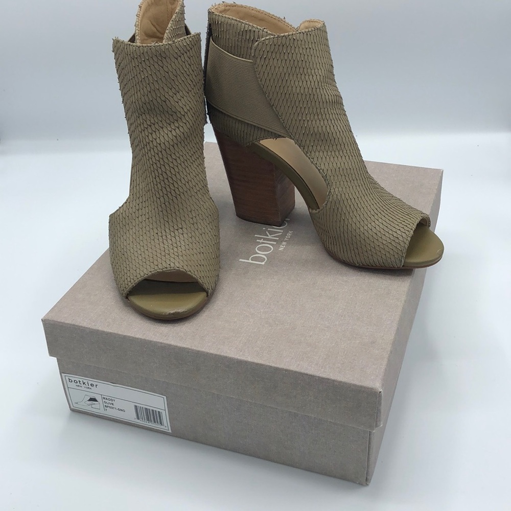 Botkier peep toe ankle bootie - olive, size 7